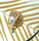 18 karaat geelgouden ring met brilliant grijze zuidzee parel